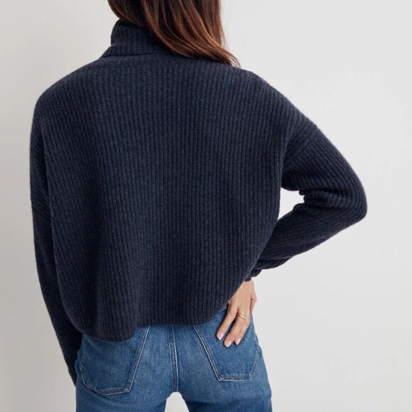 Madewell Navy (Re)sourced Cashmere Crop Turtleneck Sweater - Picture 3 of 7